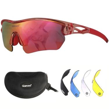 Imagem de OUTDOORSPARTA Óculos de sol esportivos polarizados para ciclismo com 5 lentes intercambiáveis óculos de sol para dirigir para homens e mulheres (11. Quadro Rosa, Lente Completa Espelhada Rosa)