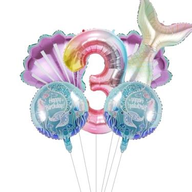 Imagem de Decoração de aniversário de sereia, balões de grande número para meninas, tema sereia sob o mar, lembrancinhas de aniversário para chá de bebê (balão de 101,6 cm número 3)