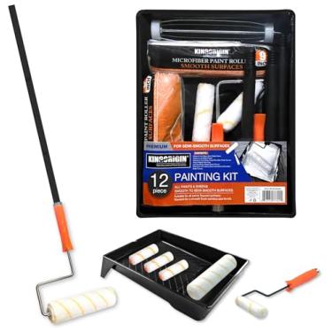 Imagem de Kit de rolo de pintura King Origin Conjunto de suprimentos de pintura profissional de 12 peças - rolos de 23 cm e 10 cm, moldura, bandeja e mastro de extensão para paredes lisas/texturizadas, pintura