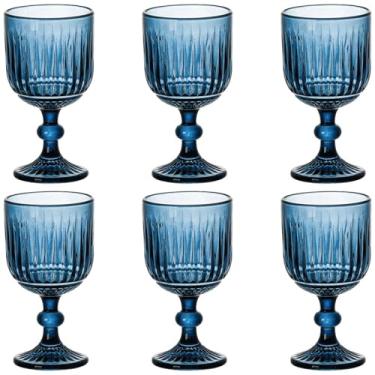 Imagem de Taganov Copos Azuis Taças de Água para Beber Vinho Conjunto de 6 Copos Coloridos Copos Vintage 325 ml para Bar de Festa de Casamento Padrão Vertical em Relevo Copos com Hastes 330 ml