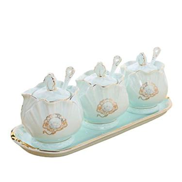 Imagem de Conjunto de frascos de tempero novo conjunto de frascos de tempero de cerâmica chinesa Celadon Ware caixa de tempero saleiro coqueteleira conjunto de garrafas de condimento de hotel