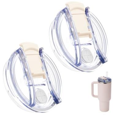 Imagem de Bluwing Tampa de copo de substituição de 1,134 g para Stanley Quencher 1,134 g, 2 peças de tampa de copo de substituição reutilizável para Stanley Quencher 2.0 e copo ProTour (creme)