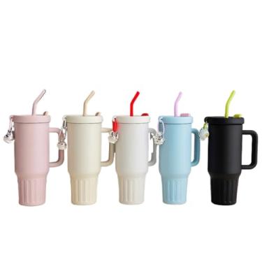 Imagem de Copo Térmico Inox Portátil com trava Tampa 2 Funções Canudo e Chaveiro 1200ML(rosa/cinza)