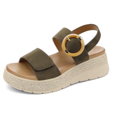 Imagem de UBFEN Sandálias femininas plataforma espadrille salto baixo - suporte de arco ortopédico, palmilha acolchoada, sandálias confortáveis e elegantes com fivela para caminhadas e férias, Verde, 35