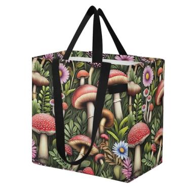 Imagem de SEHANY Sacola de compras reutilizável de cogumelo herb com alças reforçadas, bolsa de compras de lona dobrável à prova d'água de grande capacidade para viagem, cozinha, praia