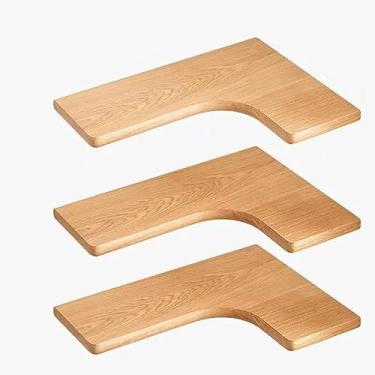 Imagem de Prateleiras flutuantes de canto de madeira maciça montadas na parede, conjunto de 3, prateleiras de parede de armazenamento de madeira em forma de L para sala de estar, quarto, escritório, banheiro