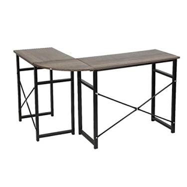 Imagem de Mesa de computador em forma de L escritório PC laptop mesa de estudo mesa de trabalho mesa elegante moldura de metal durável moderna minimalista mesa de escrita, mesa de jogos, fácil de montar mesas