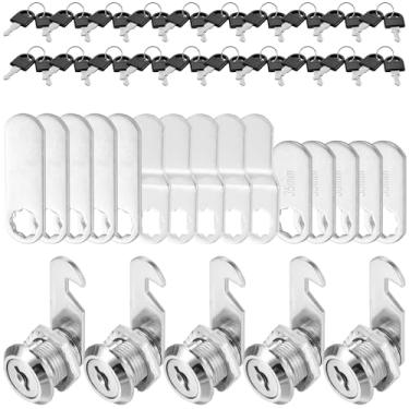 Imagem de MABCIRY 5 peças de trava de armário com 20 chaves, trava de câmera de porta de gaveta de liga de zinco, fácil instalação, gaveta de arquivo seguro, cômoda, caixa de correio, cilindro RV, cadeado de