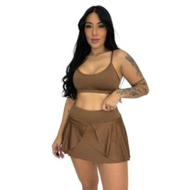 Imagem de Conjunto Top Nadador e Short Saia Esportiva de Cintura Elástica com Bolsos Top Ana e Flor-Feminino