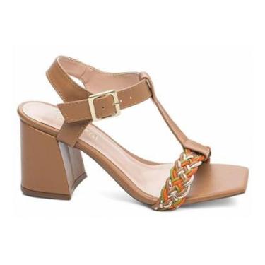 Imagem de Sandália Feminina Salto Médio Grosso Bege e Trança Torricella AVS 45097B-Feminino