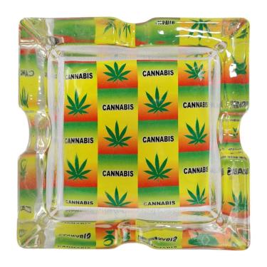 Imagem de Cinzeiro De Vidro Decorativo Quadrado Estampado Folhas