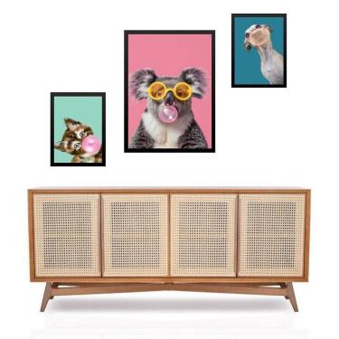 Imagem de Set 3 Quadros Animais Bubble Gum Coloridos - Com Vidro