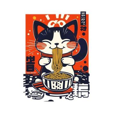 Imagem de Pôster De Lona Com Gato Japonês Comendo Macarrão, Arte Moderna Para Co