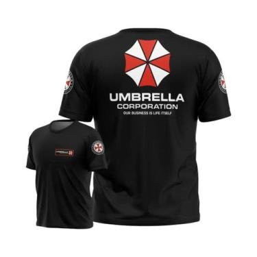 Imagem de Camiseta Preta Resident Evil Umbrella Corporation Com Logo Icônico Imp