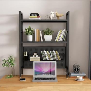 Imagem de Mesa Hutch dormitório, estante de mesa, estante para estudantes, estante de mesa de dormitório, estante de mesa de computador, rack de escritório em casa, rack de armazenamento de mesa com grade