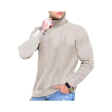 Imagem de Suéter Masculino Slim Fit De Gola Alta Em Tricô, Quente E Moderno Para