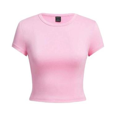 Imagem de Camisetas Cropped Femininas Y2K De Algodão Sólido Com Manga Curta E Al