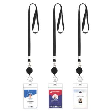 Imagem de Pacote com 10 cordões para crachás de identificação, cordões retráteis para cartões de cruzeiro, clipe de carretel de crachá com porta-identidade, transparente, à prova d'água