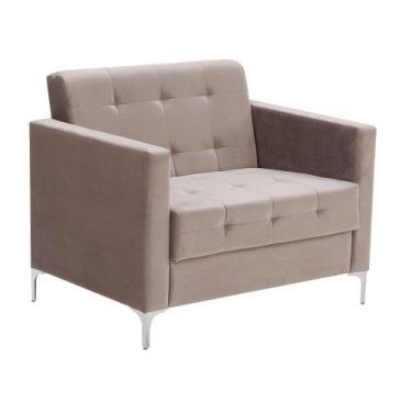 Imagem de Poltrona Decorativa Alanis Suede Marrom Rato Pés Alumínio - D'Rossi - 