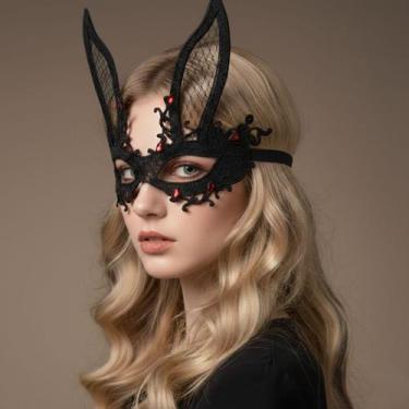 Imagem de Máscara de renda preta de coelho Fantasia Bailes de Máscaras Cigana - 
