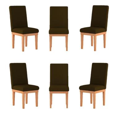 Imagem de Kit 06 Cadeiras Estofada Base Tecido Suede Sala De Jantar Marrom