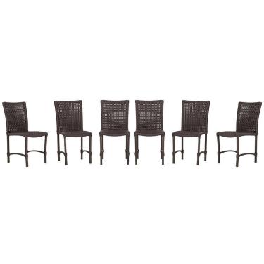 Imagem de 6 Cadeiras De Jantar Cannes De Alumínio Pintura Marrom Trama Marrom