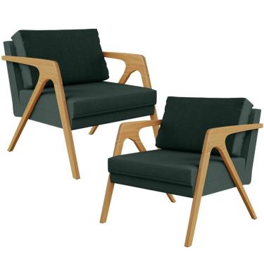 Imagem de Kit 02 Poltronas Pietra Estrutura L02 Linho Verde Musgo