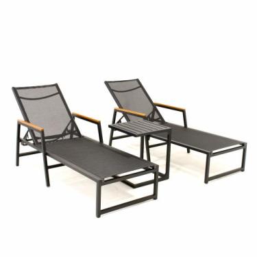 Imagem de Kit preto 2 Espreguiçadeiras De Piscina Em Alumínio Mesinha para pscin