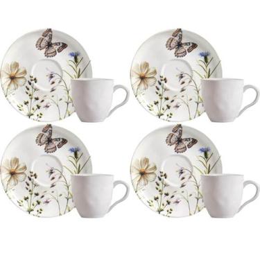 Imagem de Jogo 4 Xícaras com Píres Cerâmica Porto Brasil 170ml Bio Enc