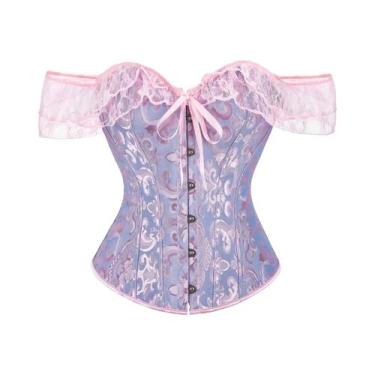 Imagem de Camisa Corset Retro Com Renda E Alças, Mangas Bufantes, Modeladora De 