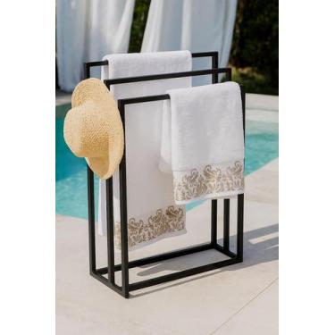 Imagem de Porta Toalha de Piso Metalon Preto Triplo Moderno Banheiro - Technox