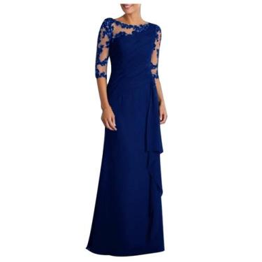 Imagem de Vestido de convidado de casamento TIMIFIS Lace 3/4 Manga Maxi Blue par