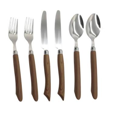 Imagem de Conjunto Faqueiro Jogo 36 Peças Wood Luxo Garfo Faca Colher - CLICK HO