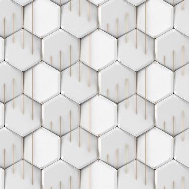Imagem de Papel De Parede 3D Hexagano Linha Marrom Geometrico Adesivo