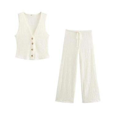 Imagem de Conjunto Feminino De 2 Peças: Top Casual Decote V E Calça Pantalona De