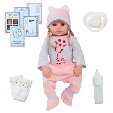Imagem de Bebê Reborn Boneca Menina Valentina Loira Girafa Acessórios - Cegonha 