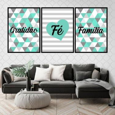 Imagem de Kit 3 Quadros Decorativos Fé e Família - Geométrico