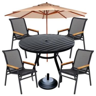 Imagem de Conjunto Mesa 1,20m Cadeira Piscina Jardim + Guarda Sol Resistente Mar