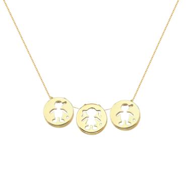 Imagem de Colar Filhos dois meninos e uma menina zirconia banhado ouro