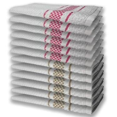 Imagem de 12 Panos De Prato Atoalhado Felpudo 6 Rosa 6 Marrom - TOALHAS SHOW