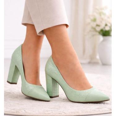 Imagem de Sapato Social Scarpin Salto Alto Grosso Bico Fino 9cm Feminino EMILY O