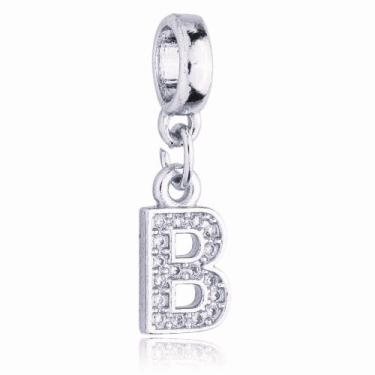 Imagem de Berloque Letra B Cravejada Zircônia Banhado Prata 925 - WORK SEMIJOIAS
