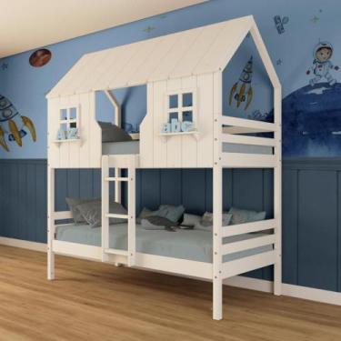 Imagem de Beliche Casinha Encantada Madeira Maciça Branco Megamobilia - Megamobí