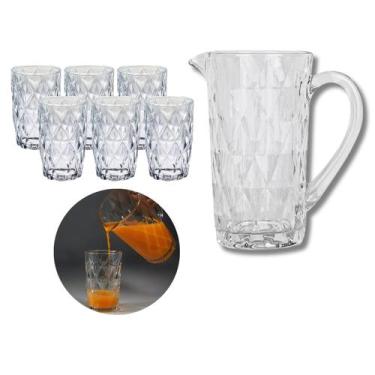 Imagem de Kit 6 Copos Diamante 370ML E 1 Jarra Vidro Grosso 1 L Resistente  - PR