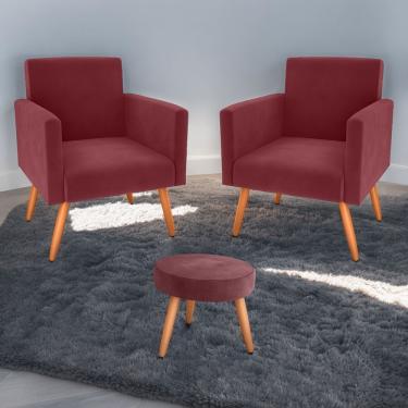 Imagem de Conjunto de Poltronas com Puff Anari Veludo Apoio para os Pés Vinho CasaH
