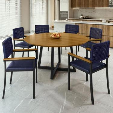 Imagem de Conjunto Sala de Jantar 6 Lugares Redonda 150cm Tampo Mdf Mesa Coliseu