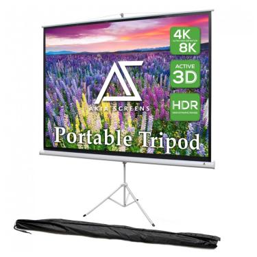 Imagem de Tela de projeção portátil 100" 4:3 AKIA SCREENS Tripod MaxWhite 2 com ajuste de altura para uso interno e externo