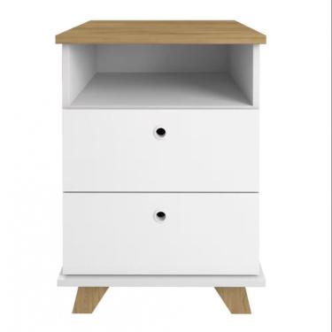 Imagem de Gaveteiro Day Retrô-Vintage 2 Gavetas MDF com Nicho e Pés Palito Olmo com Branco