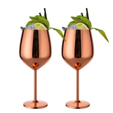 Imagem de Taça Jogo 2 Taças Metalizadas Vinho Drink Gyn Reveillon 500ML para Vinho e Gin em Aço Inoxidável Metalizado para Festas