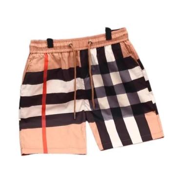 Imagem de Shorts De Natação E Fitness Unissex Estilo Britânico Xadrez Cor Café D